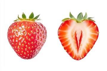 Strawberry isolated. Strawberry isolate. Whole, half, cut strawberry on white. Strawberry isolate. With clipping paths, ai