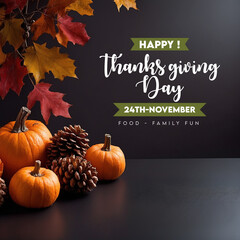 Happy thanks giving day message November greeting social media post pumkin autumn leaves candles (14)
