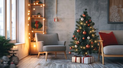 Small Christmas Tree in a Cozy Apartment Corner