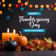 Happy thanks giving day message November greeting social media post pumkin autumn leaves candles (14)