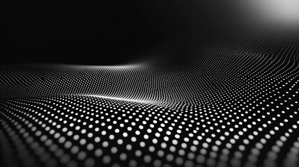 Grainy background. A mesmerizing black and white wave pattern created by numerous dots, evoking a sense of depth and movement in a digital landscape.