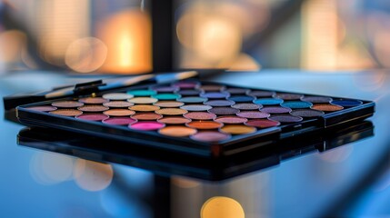 Fototapeta premium Colorful Eyeshadow Palette on Glossy Surface