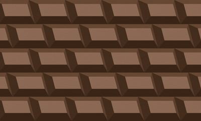 Pattern brown chocolate pieces row brick, 3D illustration