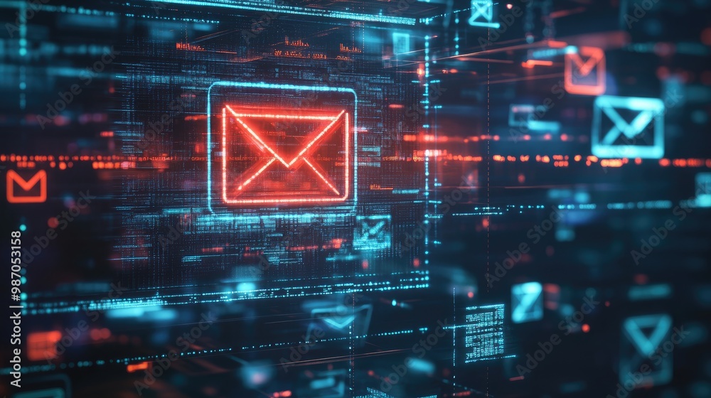 Poster an email system displaying phishing detection tools, highlighting suspicious messages with warnings 