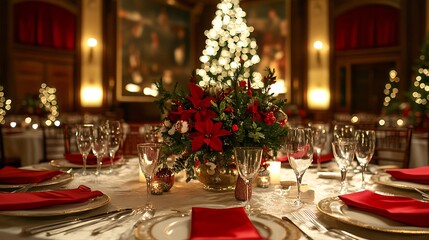 Traditional Christmas Banquet Hall Ready for Guests