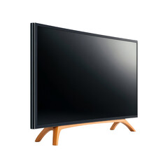 Modern TV with Wooden Stand Isolated
