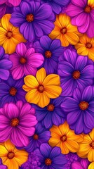 Colorful flowers in vibrant purple and yellow
