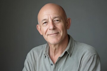 Obraz premium Confident senior man smiling in casual shirt against grey background