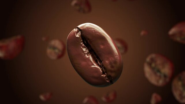 Animation of aromatic dark coffee beans falling down.