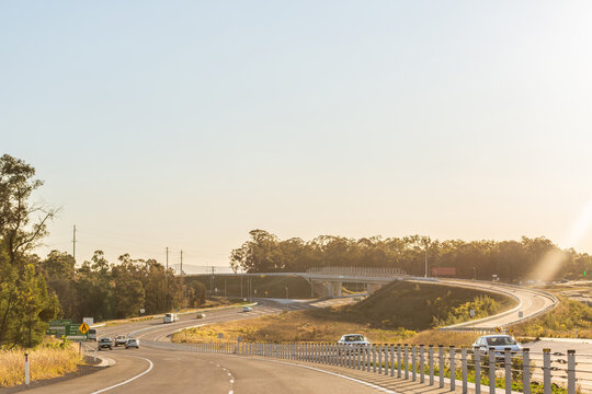 Overpass road connecting to New England highway with big sky copy space