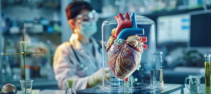 Cutting-Edge Research: Scientists Analyzing Human Heart Model in Advanced Laboratory