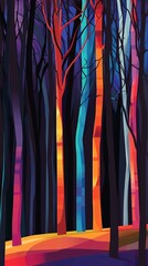 Colorful abstract forest scene with vibrant trees