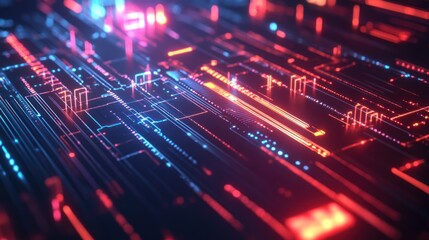 Fototapeta premium A futuristic technology background with glowing circuits and data streams, ideal for showcasing innovative, digital concepts.