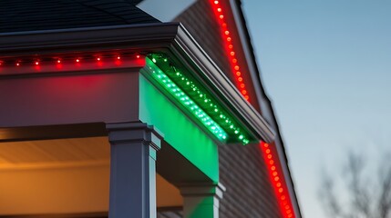 Obraz premium Festive Roofline Trim with Red and Green Lights