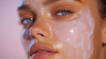 A woman with a white face mask on her face