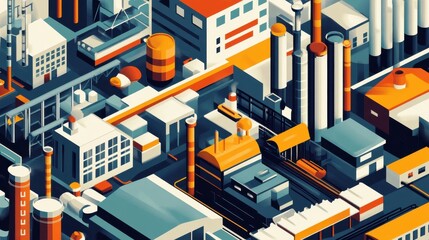 Obraz premium A vibrant aerial view of an industrial complex, showcasing modern factories and infrastructure in an intricate urban layout.