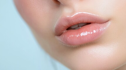 A woman's lips are plump and pink, giving her a youthful