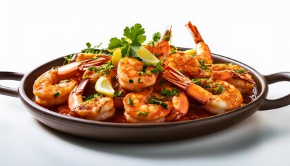 Fototapeta premium Spanish Food, Gambas a la Plancha on white background isolated.