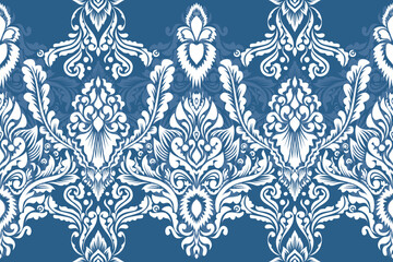 Fototapeta premium Damask pattern embroidery, Indian pattern aztec geometric art background, Tribal seamless ethnic pattern. Oriental flora, textile. Art ornament print design for carpet, cover wallpaper.