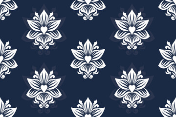 Damask pattern embroidery, Indian pattern aztec geometric art background, Tribal seamless ethnic pattern. Oriental flora, textile. Art ornament print design for carpet, cover wallpaper.