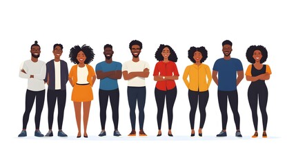 Fototapeta premium Diverse Group of Smiling Black People, Flat Vector Illustration.