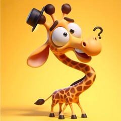 3D cartoon of a goofy giraffe with a long neck