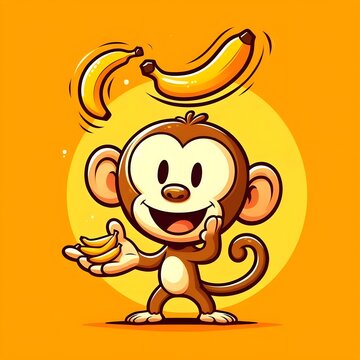 a cartoon of a mischievous monkey juggling bananas
