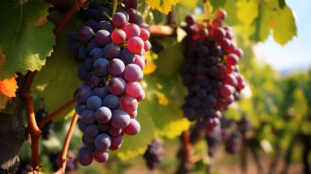 Red grapes on vine