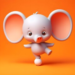a 3D cartoon of a clumsy elephant balancing on a tiny ball