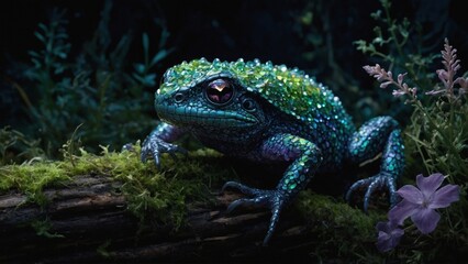 Obraz premium a closeup shot of a green frog with a black background