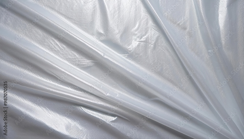 Aufkleber Close-up of Wrinkled Transparent Plastic Sheet with Soft Light Reflection, Creating Subtle Textures and Folds with Tension Points, Ideal for Backgrounds or Environmental Design Concepts