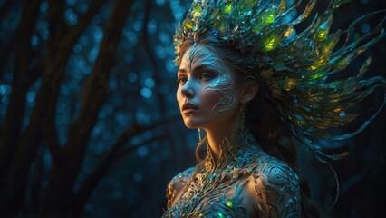 fantasy portrait of a woman in the fairy forest