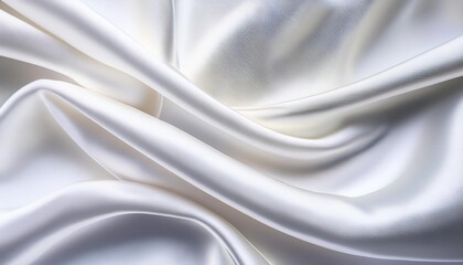 Fototapeta premium Luxurious White Silk Fabric Draped Elegantly with Smooth, Shimmering Texture, Highlighting the Soft and Glossy Folds in High Definition Close-up View