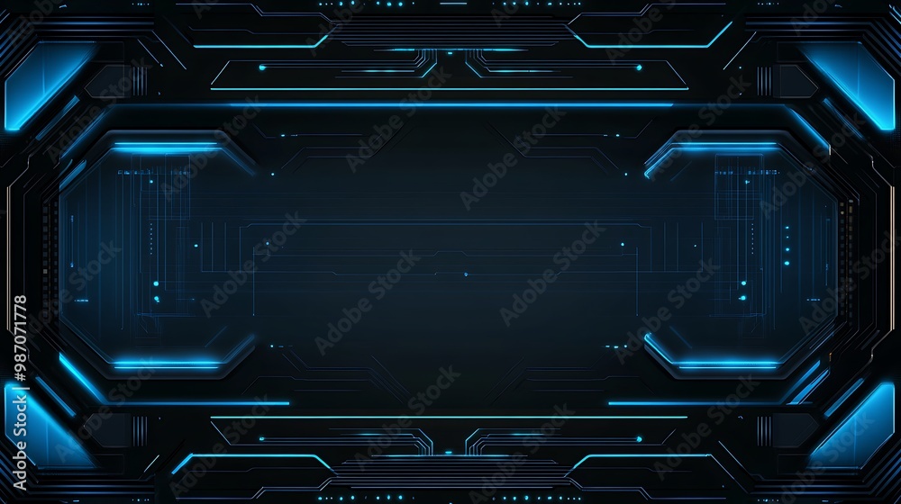 Poster abstract futuristic blue digital technology interface with lines and glowing lights for digital scre