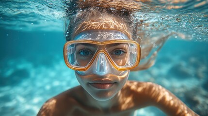 Naklejka premium Woman Underwater with Snorkel Gear