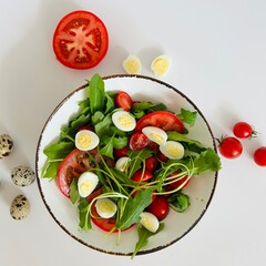 Egg and Arugula Fresh Vegetable Salad Served on Plate