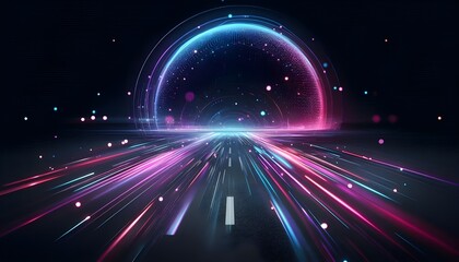 Obraz premium Abstract empty background with dark asphalt and neon purple, blue and pink light spots for car presentation