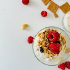 Berry Granola Dessert in Glass with Yogurt