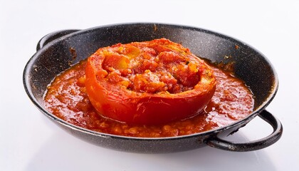 Spanish Food, Pan con Tomate on white background isolated.