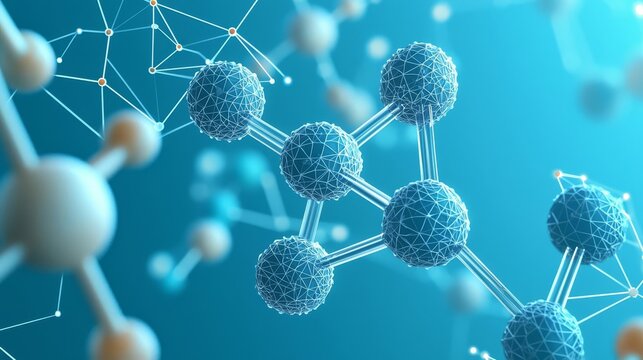 Biomarker discovery scene featuring a 3D rendering of protein structures floating in a soft blue light