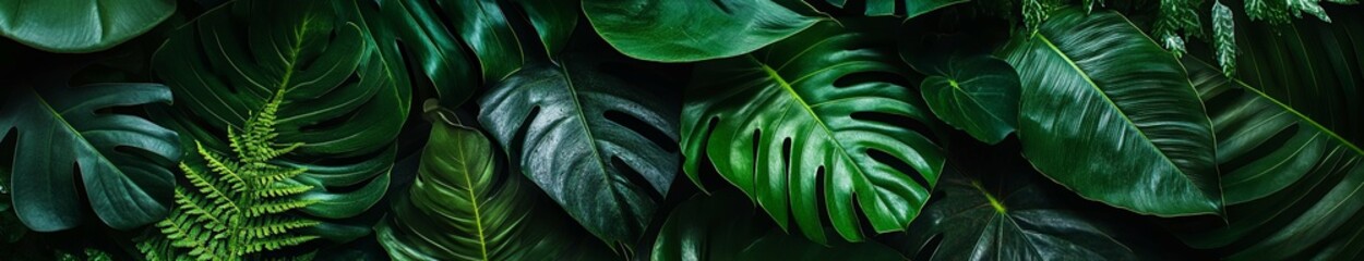Lush Green Tropical Leaves with Intricate Veining