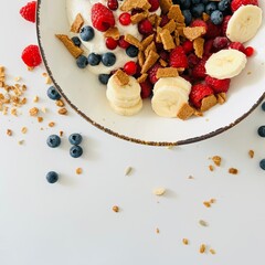 Bowl with Berry, Banana, Yogurt and Granola for Breakfast