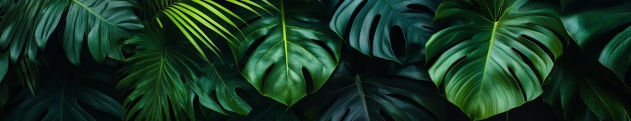 Lush Green Tropical Leaves Close-Up