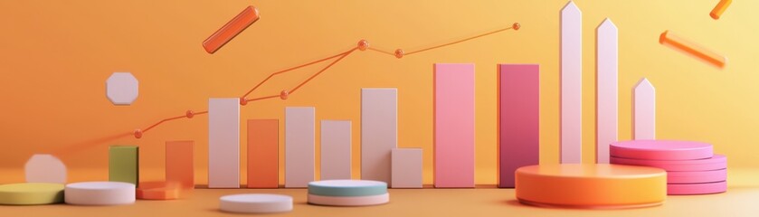 Colorful data visualization with trending graphs and charts representing growth and analysis in a modern style.