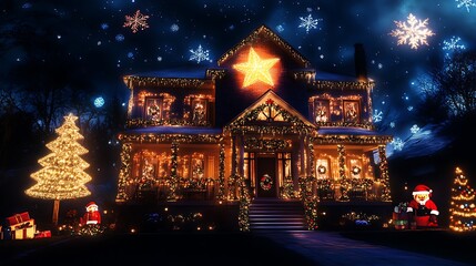 Projected Christmas Greetings on the House Facade