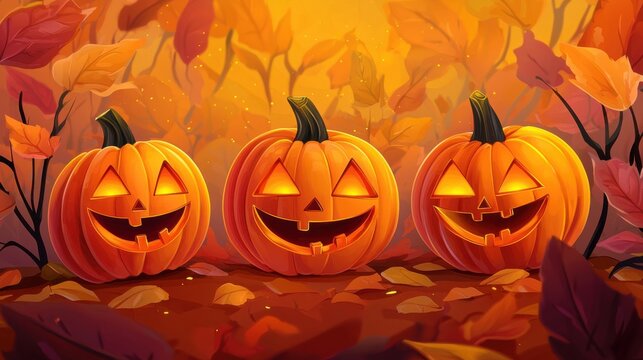 Halloween event background with charming upscale pumpkins. Premium illustration for banners, posters, greetings and Halloween celebrations.