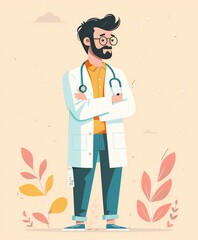 cute doctor cartoon. flat color illustration