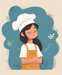 cartoon illustration of chef in uniform. flat color