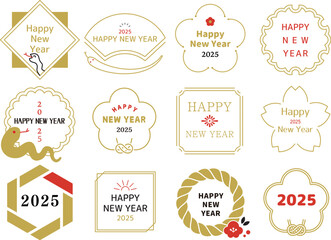 年賀状文字デザイン 2025年 巳年　アイコン　フレーム