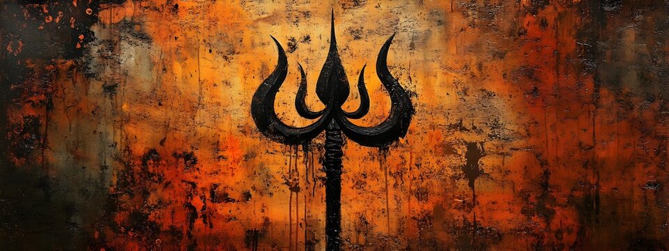 Mystical Abstract Artwork Depicting Lord Shiva s Iconic Trident Symbolizing the Three Aspects of Creation Preservation and Destruction in Hindu Mythology and Spirituality